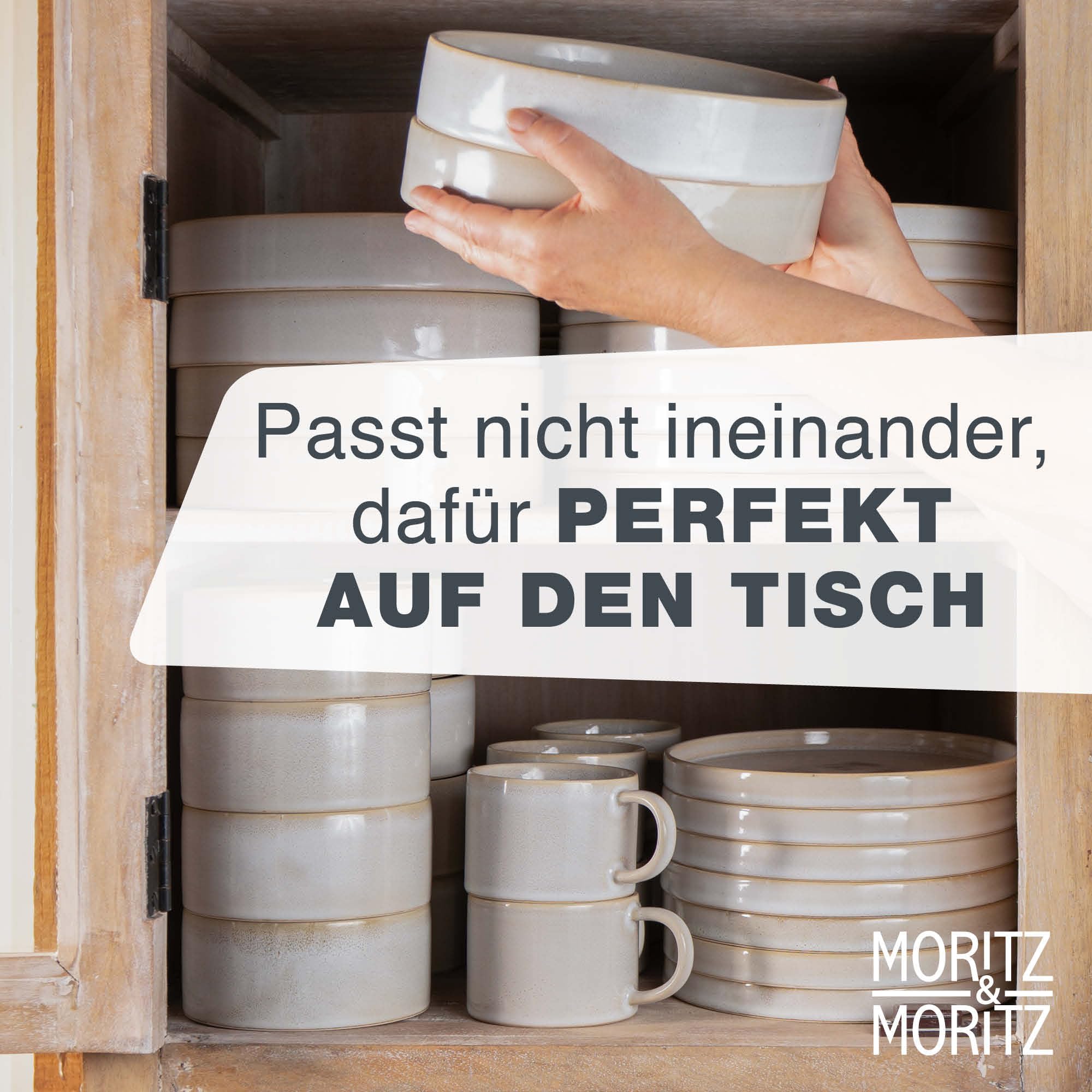 Moritz & Moritz CASTELLO Geschirrset 20-tlg für 4 Personen Beige – Steingut Teller Set mit Dinner-, Dessert-, Suppentellern, Schalen & Tassen