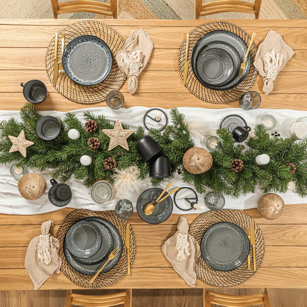 SÄNGER Sydney Kombiservice 30-tlg für 6 Personen – Steingut Teller Set mit Speise-, Pasta- & Kaffeebechern, spülmaschinen- & mikrowellenfest