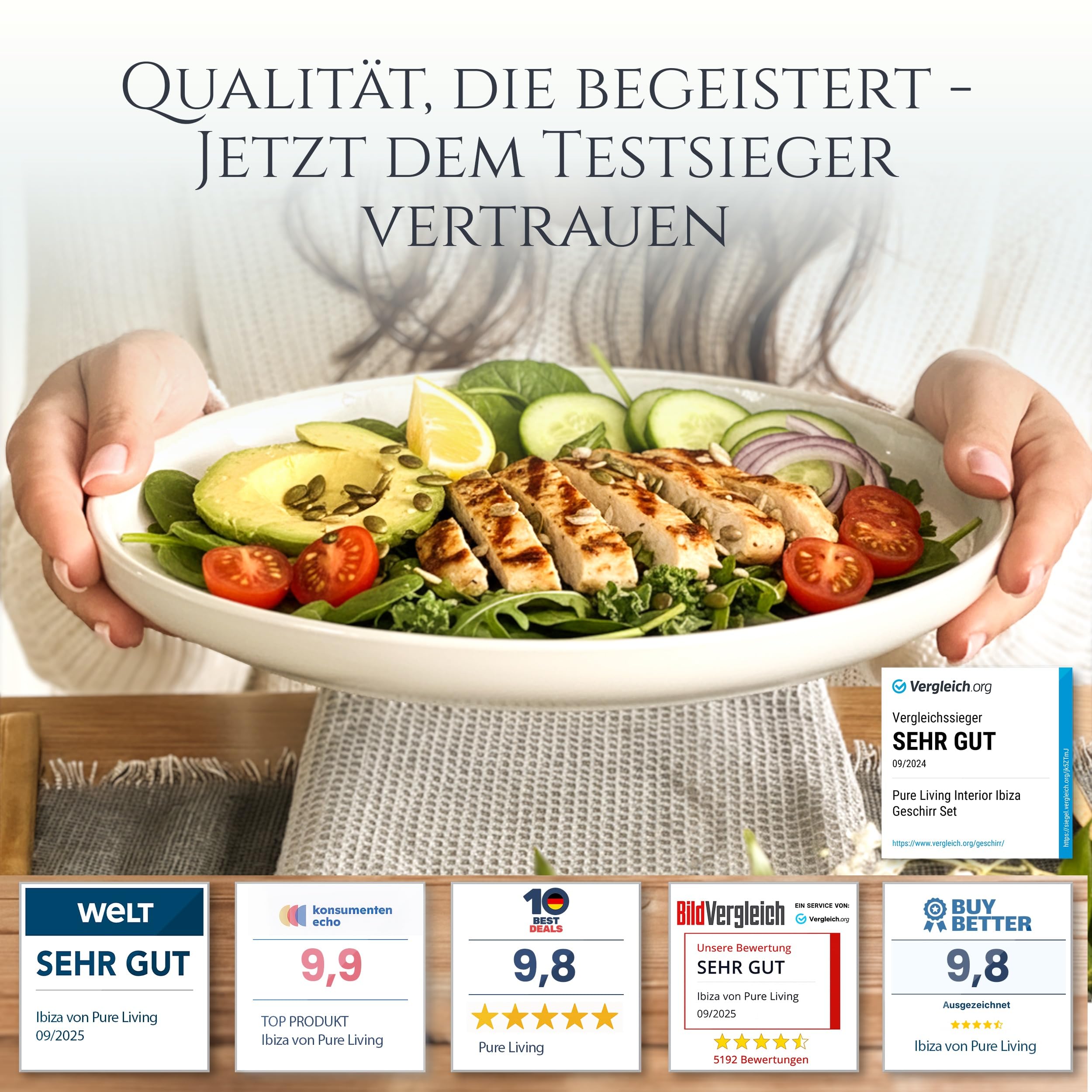 SÄNGER Ibiza Geschirrset 48-tlg für 12 Personen – Mediterranes Steingut Set, inkl. Schüsseln, Speise- & Desserttellern, TESTSIEGER Qualität