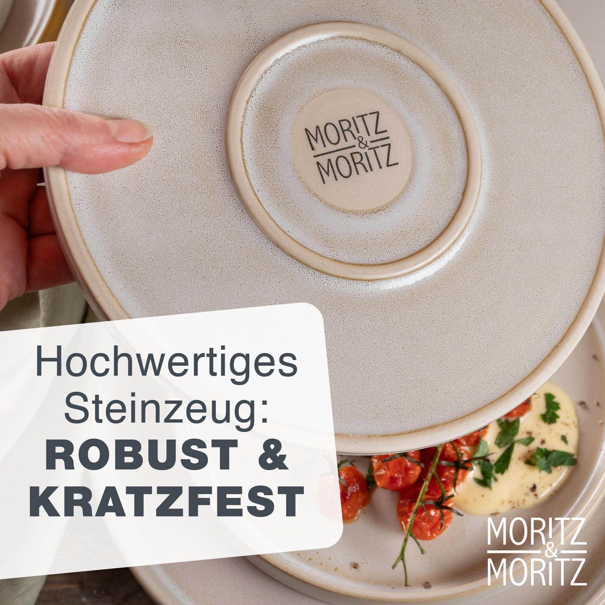 Moritz & Moritz CASTELLO Geschirrset 20-tlg für 4 Personen Beige – Steingut Teller Set mit Dinner-, Dessert-, Suppentellern, Schalen & Tassen