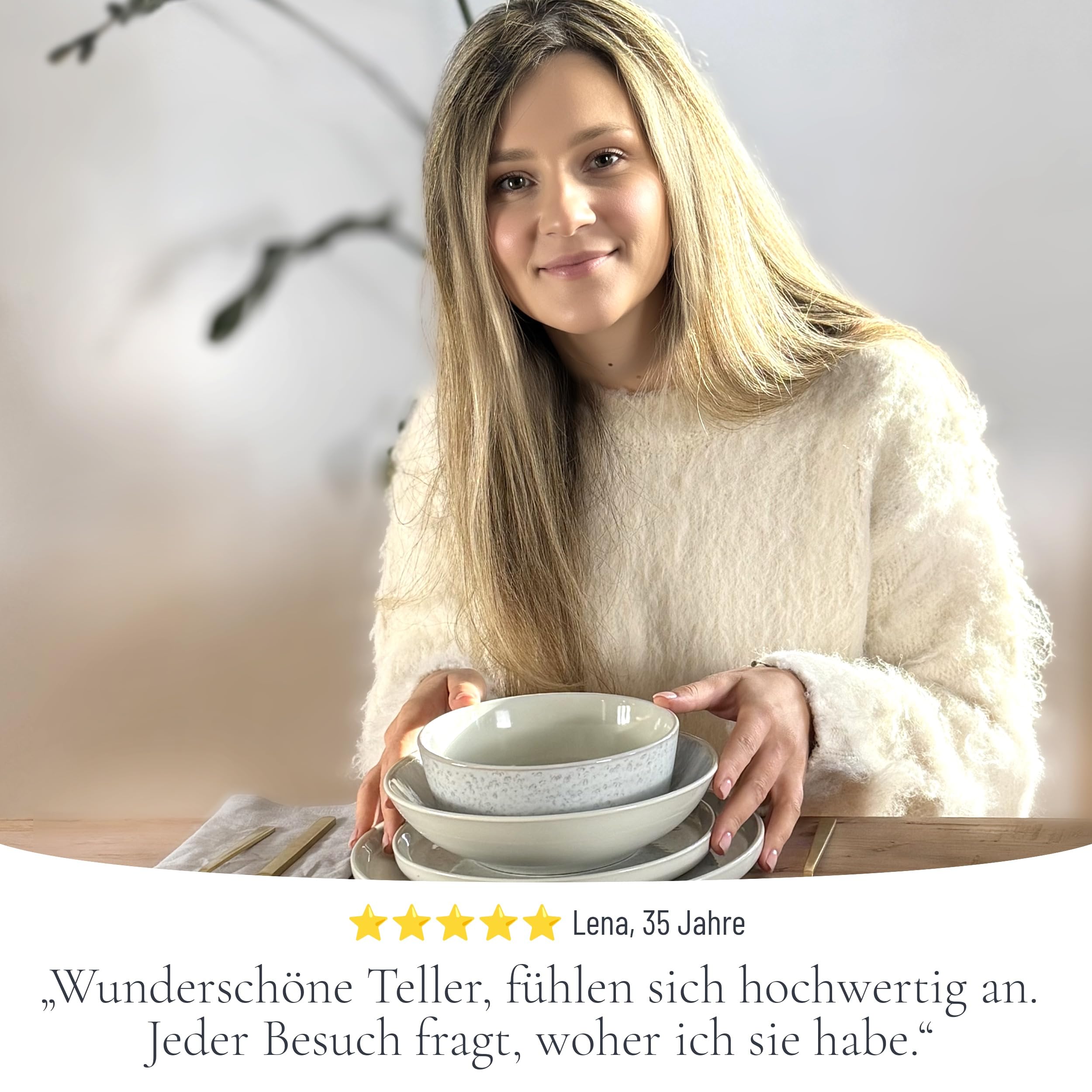 SÄNGER Ibiza Geschirrset 48-tlg für 12 Personen – Mediterranes Steingut Set, inkl. Schüsseln, Speise- & Desserttellern, TESTSIEGER Qualität