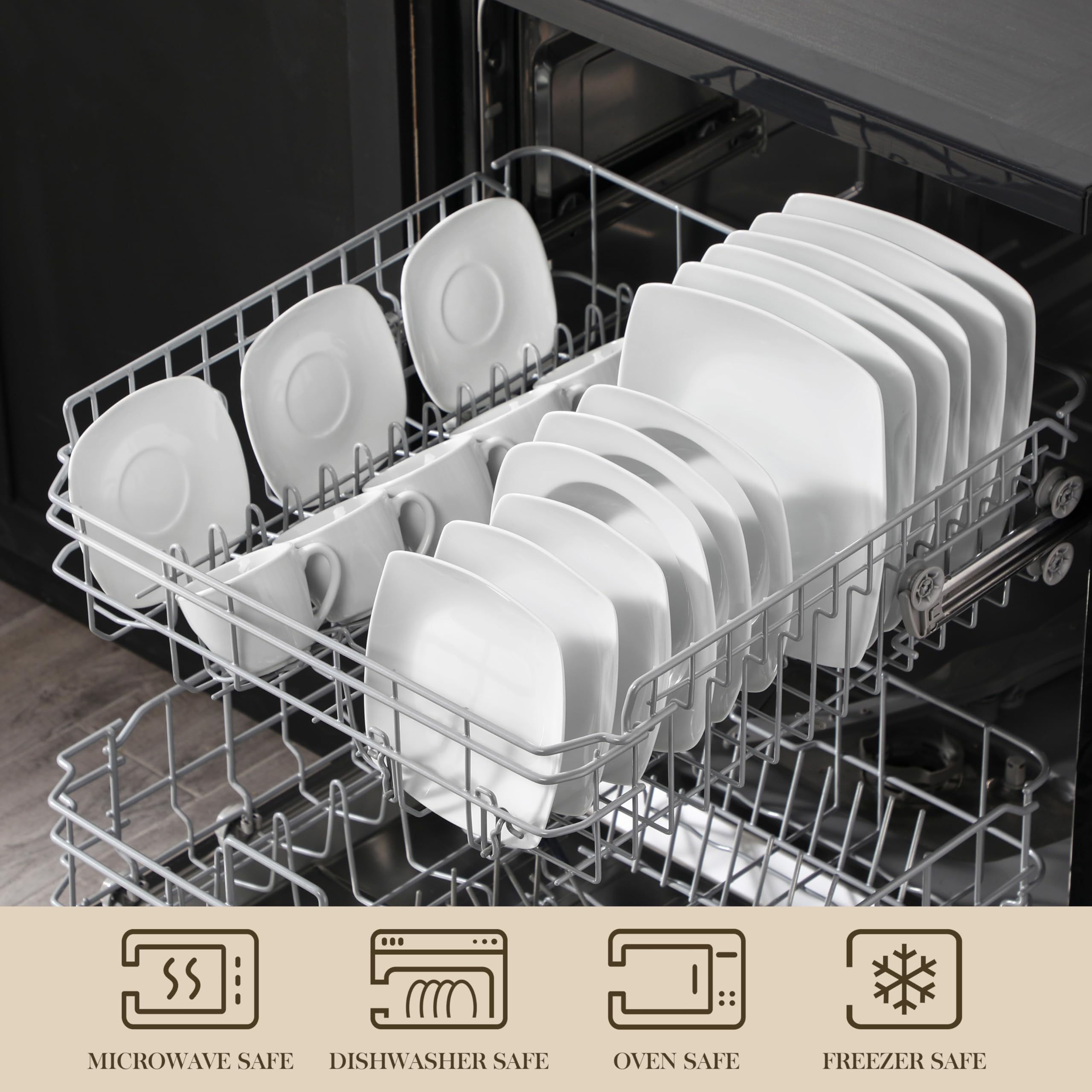 MALACASA Serie Julia Geschirrset 60-tlg für 12 Personen – Porzellan Set mit Speisetellern, Desserttellern, Suppentellern & Kaffeeservice