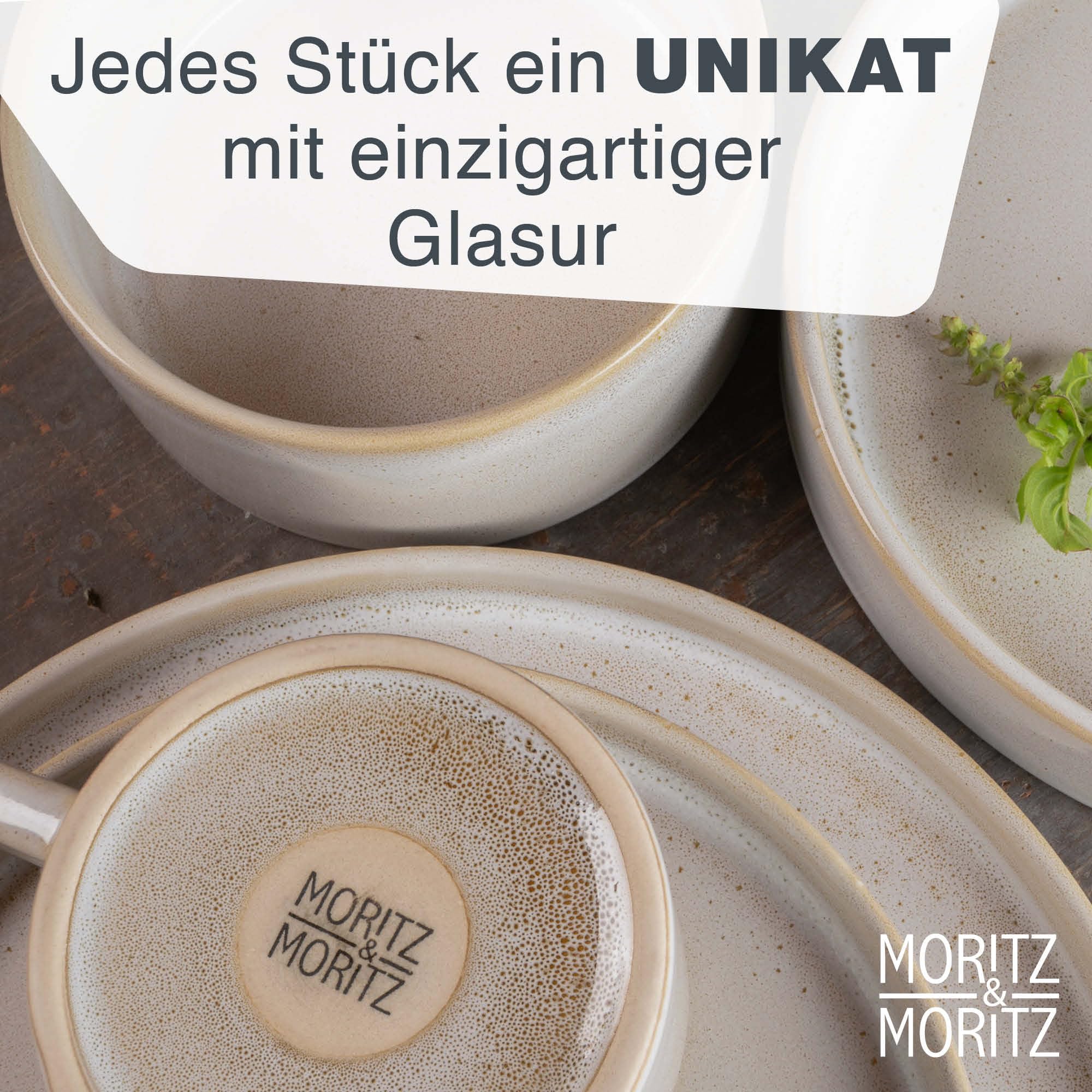 Moritz & Moritz CASTELLO Geschirrset 20-tlg für 4 Personen Beige – Steingut Teller Set mit Dinner-, Dessert-, Suppentellern, Schalen & Tassen