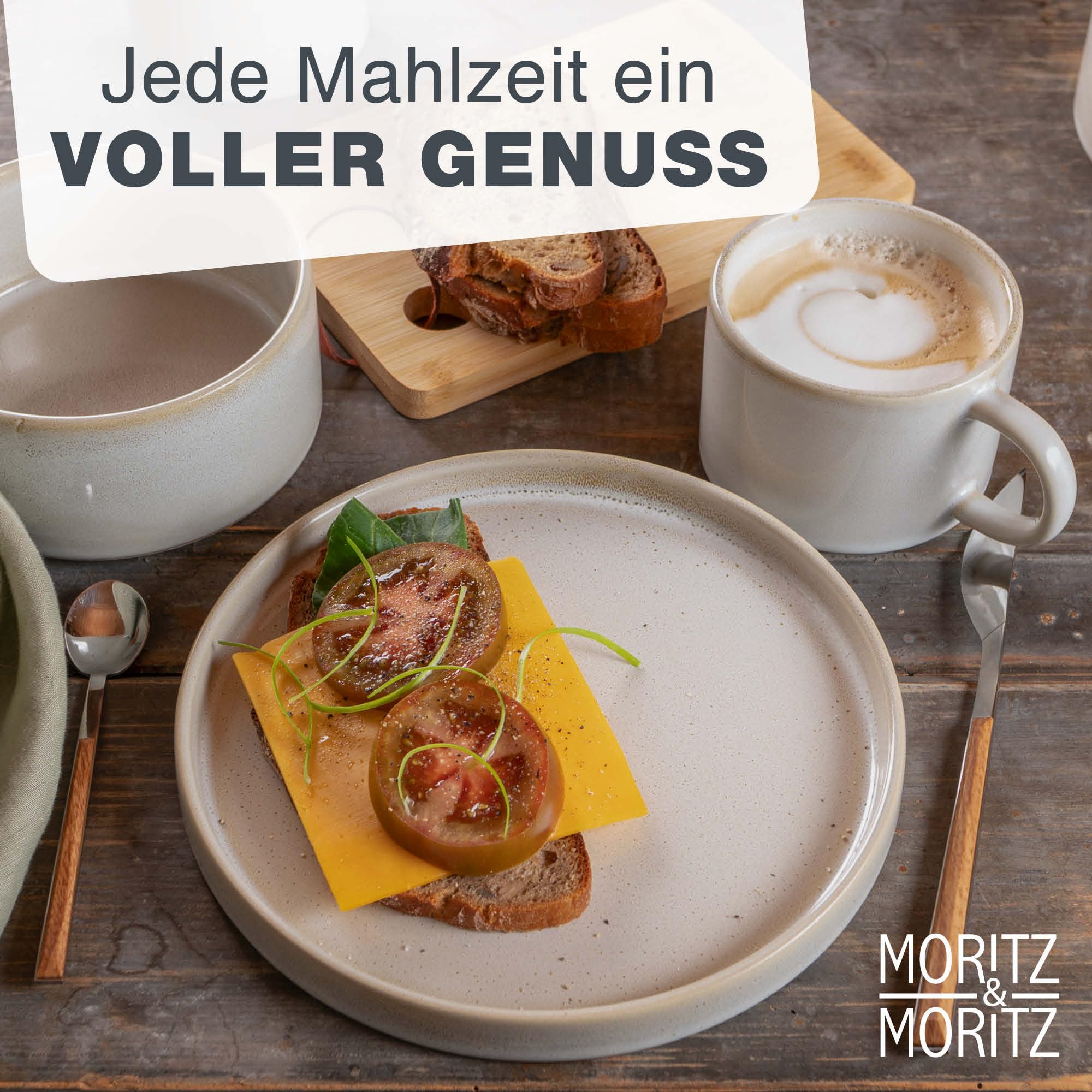 Moritz & Moritz CASTELLO Geschirrset 20-tlg für 4 Personen Beige – Steingut Teller Set mit Dinner-, Dessert-, Suppentellern, Schalen & Tassen