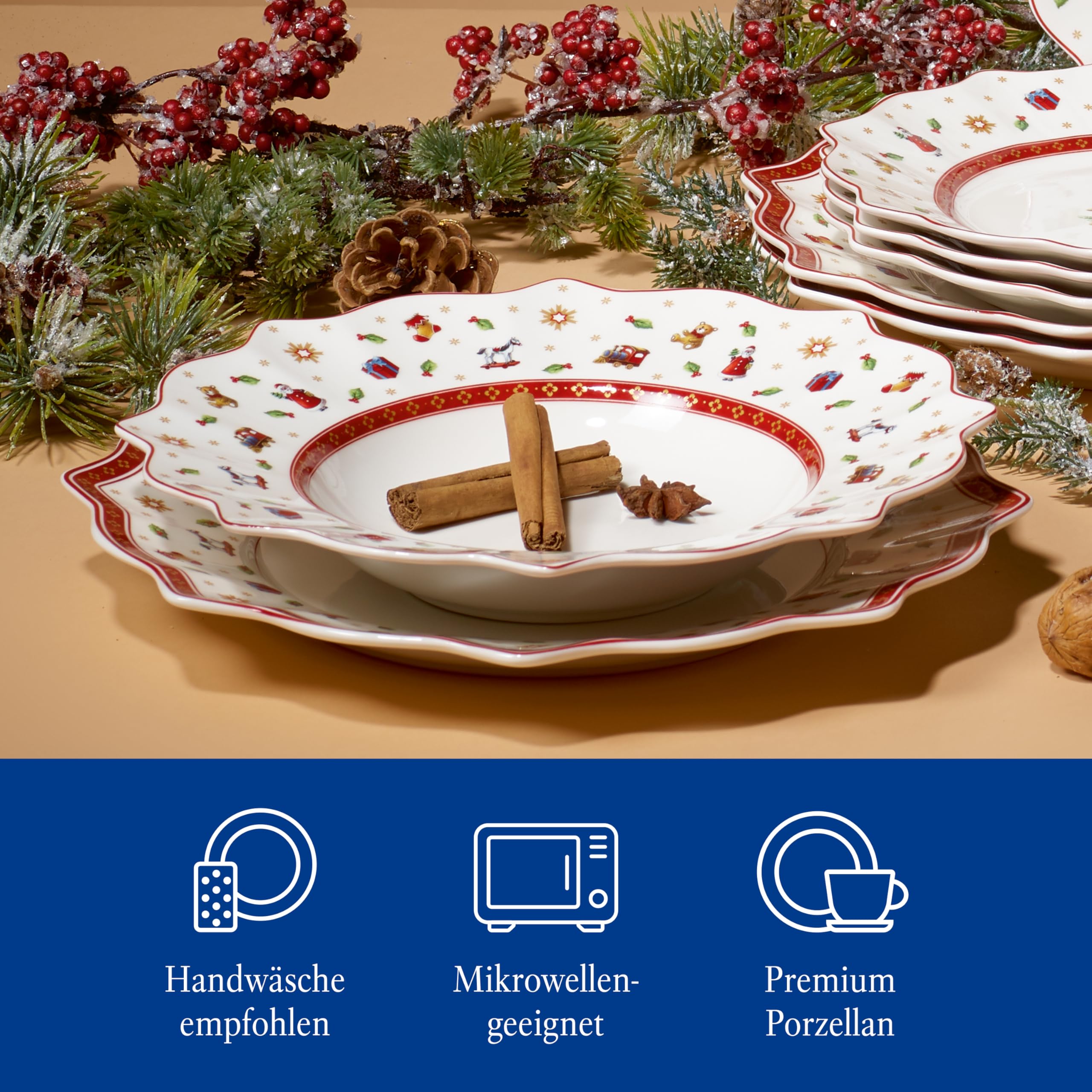 Villeroy & Boch Toy’s Delight Tafelservice 12-tlg – Weihnachtliches Geschirrset mit Speisetellern, Suppentellern & Frühstückstellern