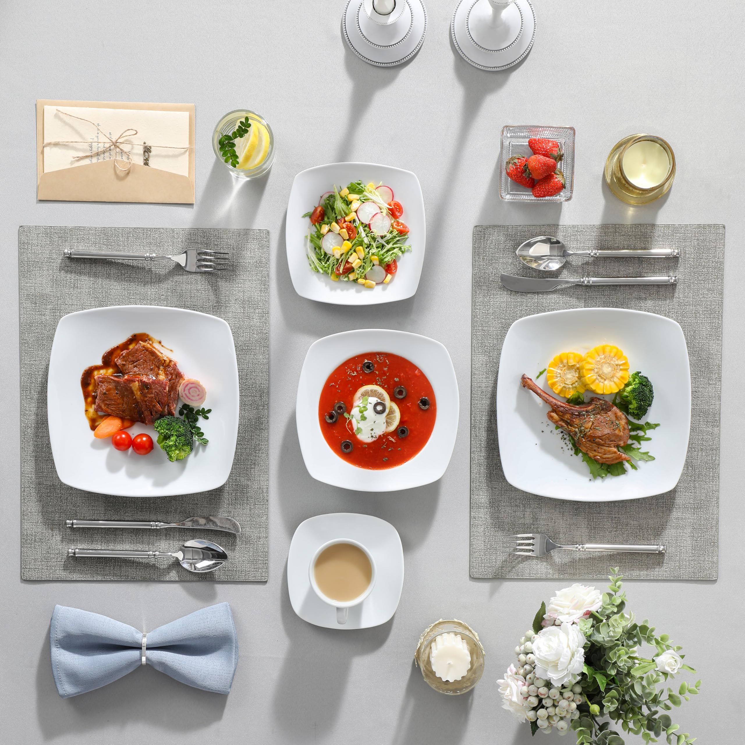 MALACASA Serie Julia Geschirrset 60-tlg für 12 Personen – Porzellan Set mit Speisetellern, Desserttellern, Suppentellern & Kaffeeservice