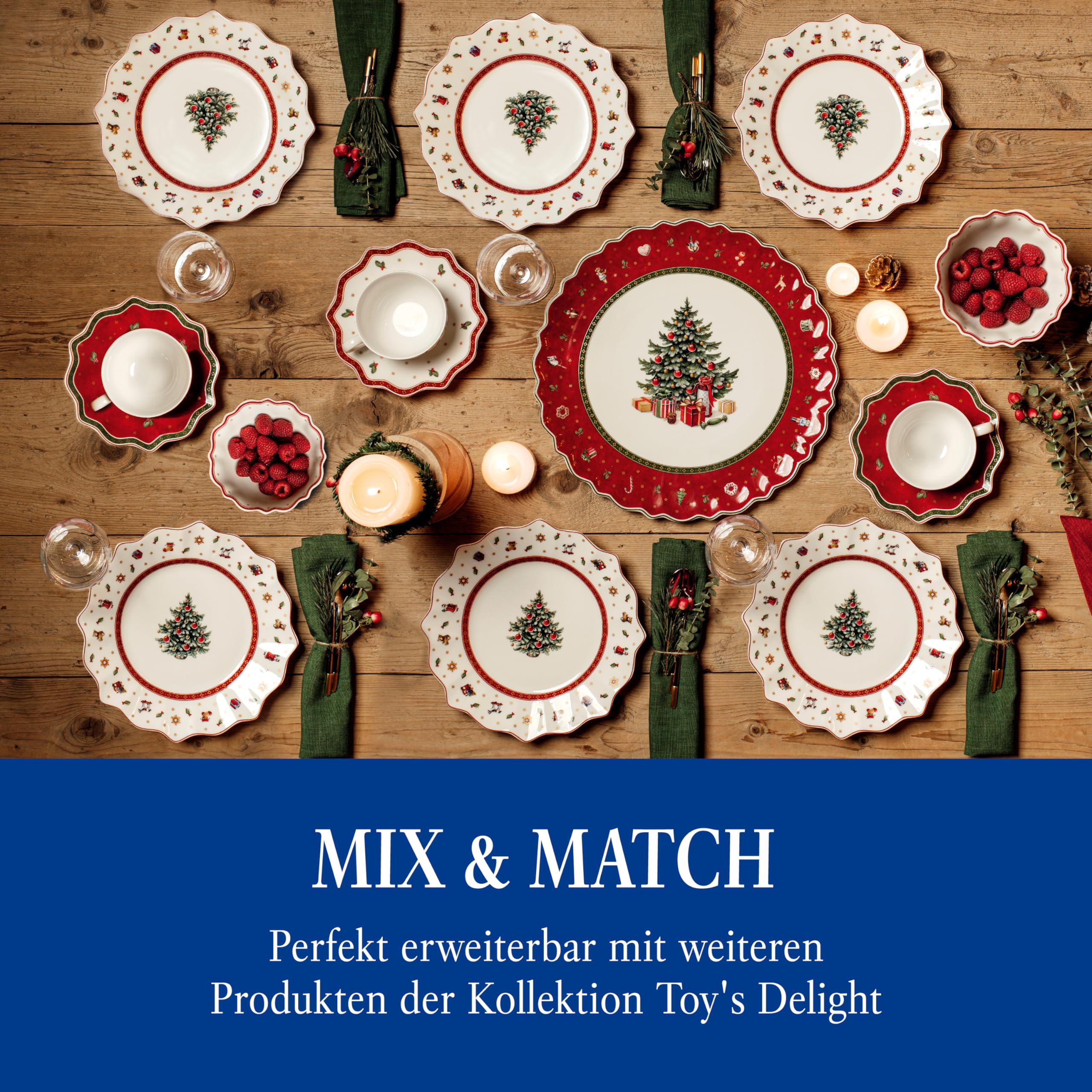 Villeroy & Boch Toy’s Delight Tafelservice 12-tlg – Weihnachtliches Geschirrset mit Speisetellern, Suppentellern & Frühstückstellern