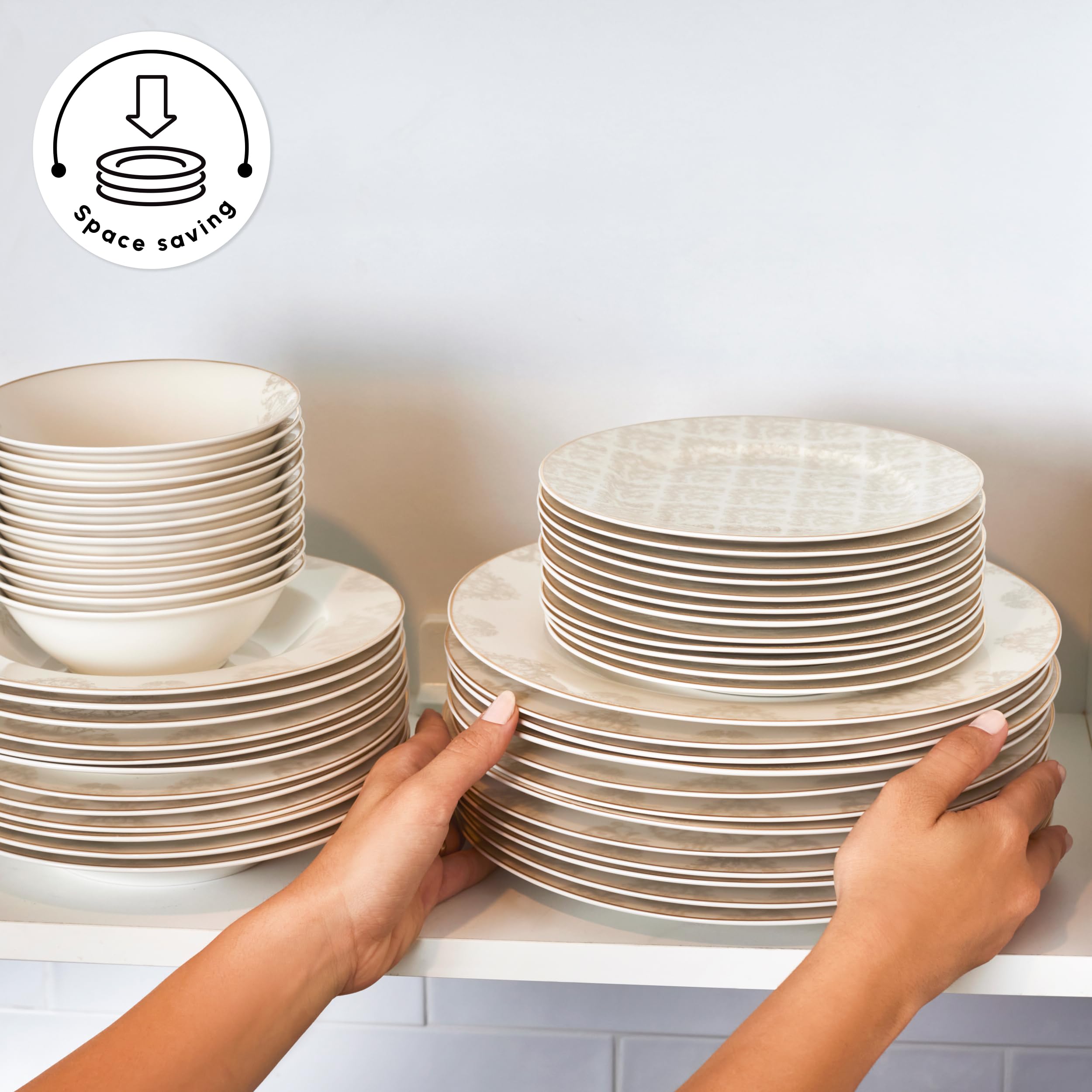 Karaca Tafelservice 53-tlg für 12 Personen – Modernes Dinner Set Weiß, inkl. Speise-, Suppen-, Frühstückstellern & Porzellan-Schalen