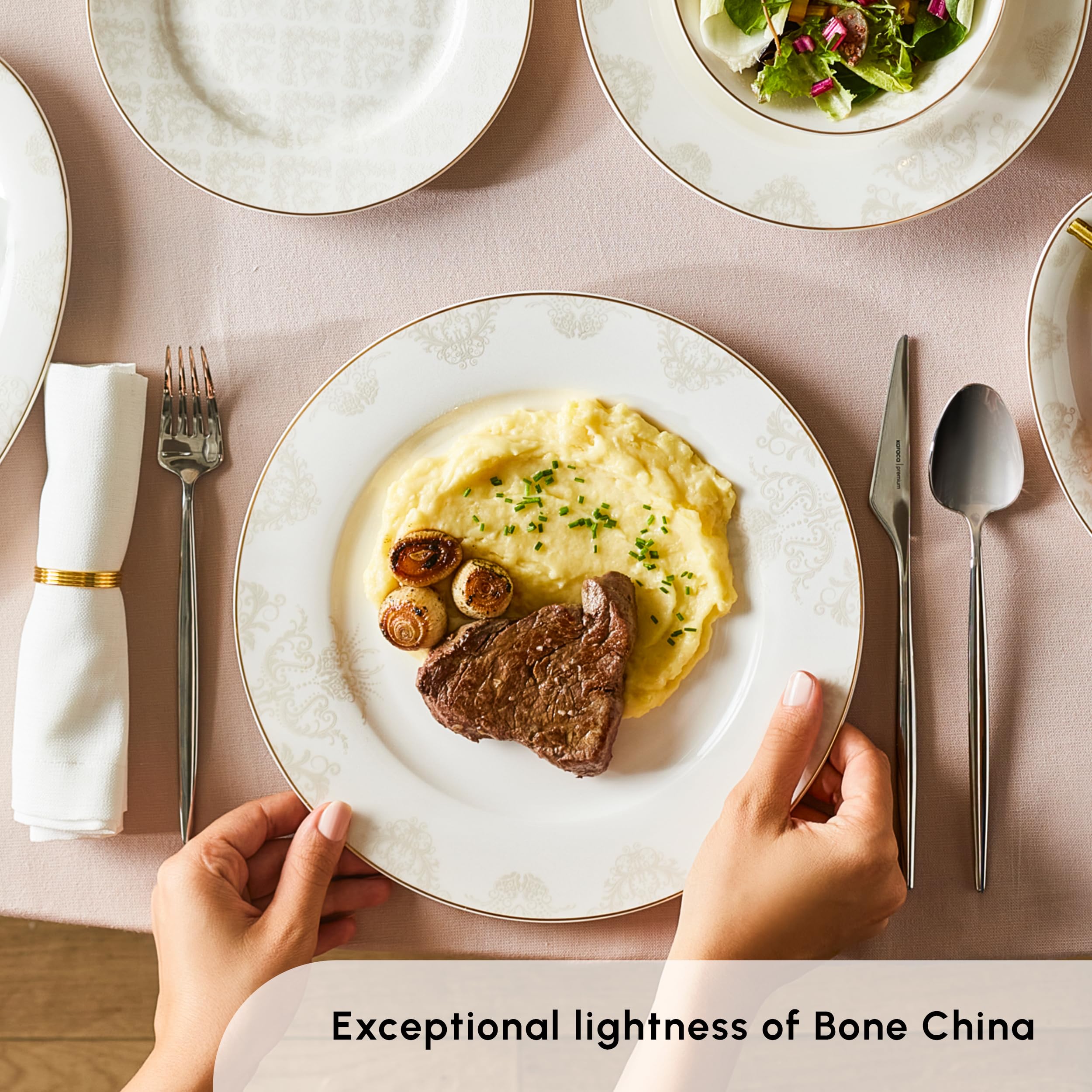 Karaca Tafelservice 53-tlg für 12 Personen – Modernes Dinner Set Weiß, inkl. Speise-, Suppen-, Frühstückstellern & Porzellan-Schalen